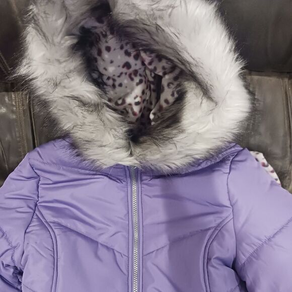 Weather Tamer Girls Purple Coat with Faux Fur Trim & Matching Headband - Picture 5 of 8